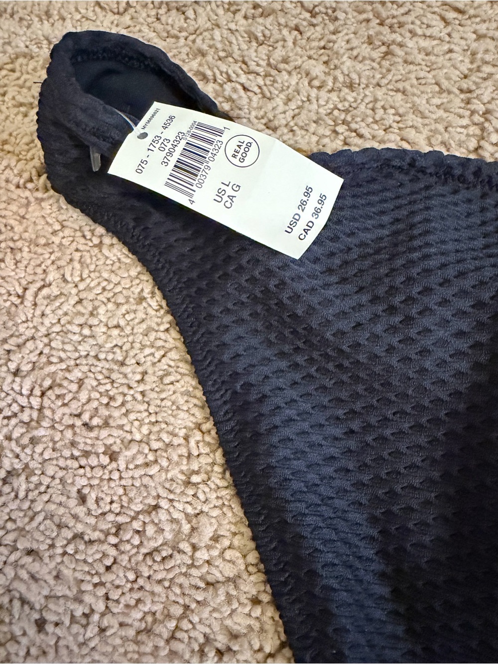 aerie Black Textured V-Neck Bikini Top and bottom - Picture 7 of 7